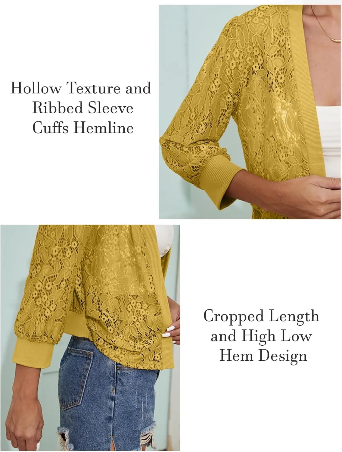 Tanou 2025 Women's Sheer Floral Lace Shrug Cardigans Sweaters Cropped Lightweight 3/4 Sleeves Bolero Shawl