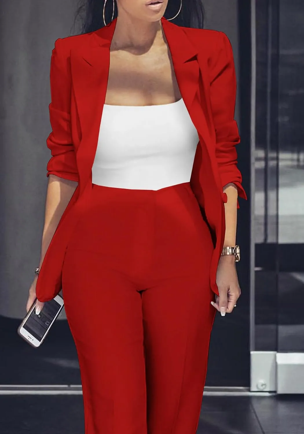 Tcremisa Women's Fashion Fall 2 Piece Pant Suit Dressy Long Sleeve Blazer and Slim Fit Pants Set Business Outfits
