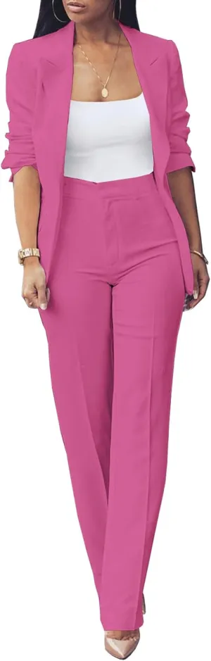 Tcremisa Women's Fashion Fall 2 Piece Pant Suit Dressy Long Sleeve Blazer and Slim Fit Pants Set Business Outfits