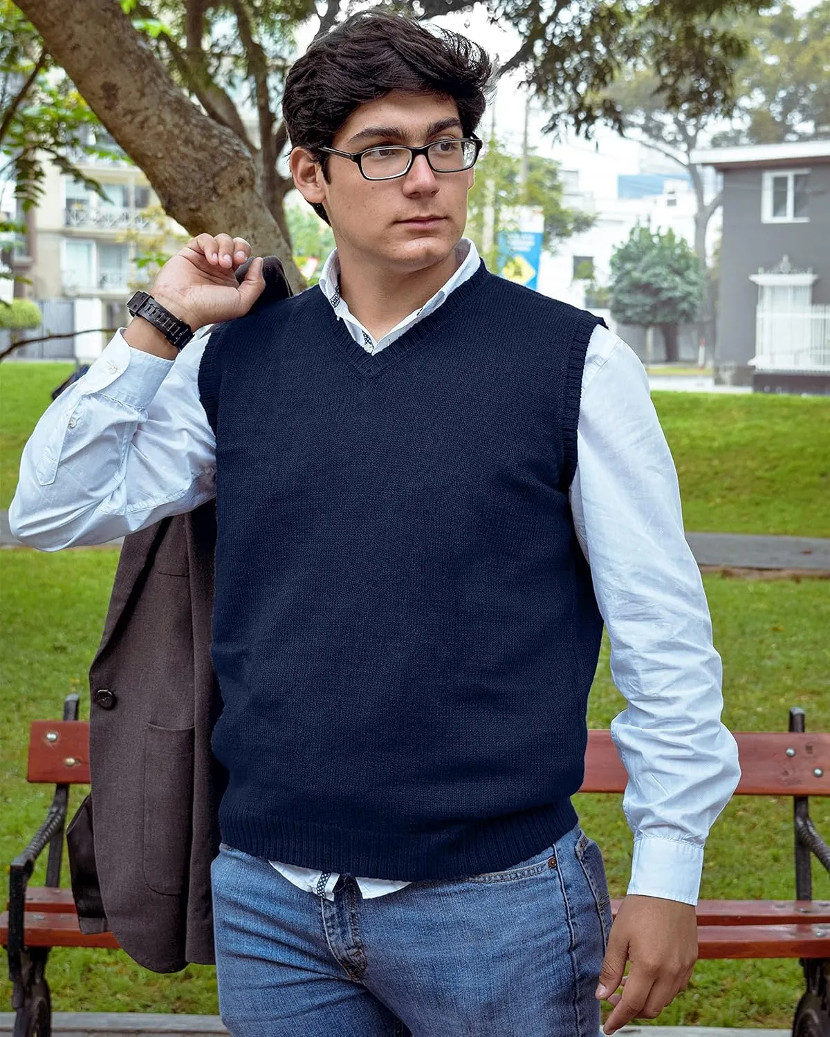 TINKUY Peru Men's Alpaca Wool V Neck Sweater Vest, S-4XL