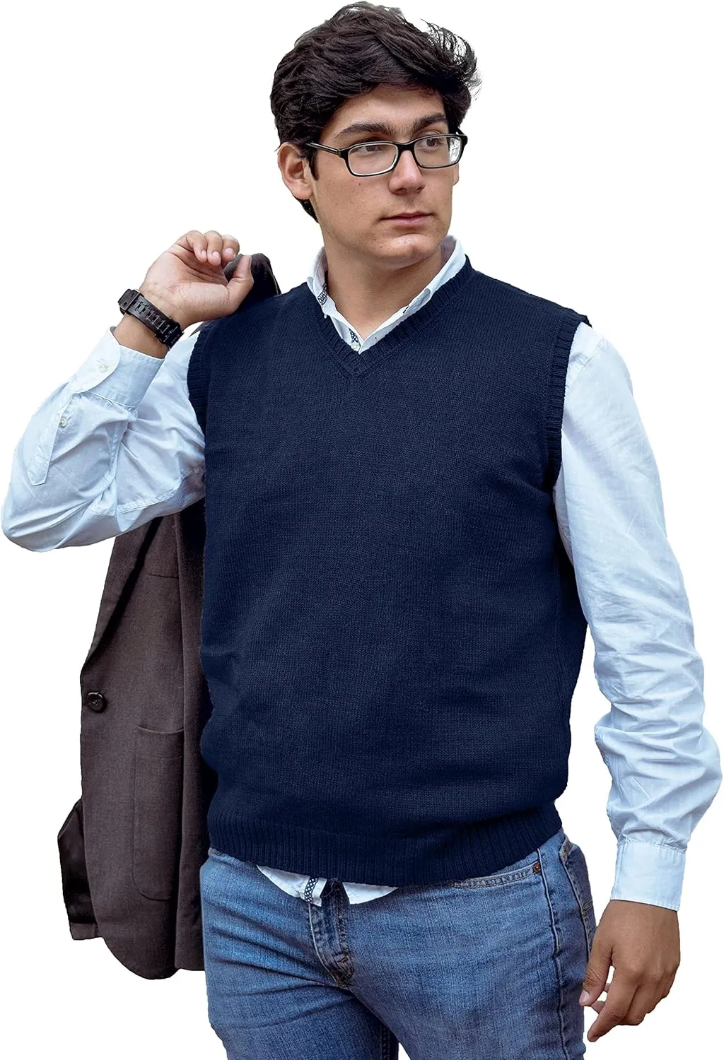 TINKUY Peru Men's Alpaca Wool V Neck Sweater Vest, S-4XL