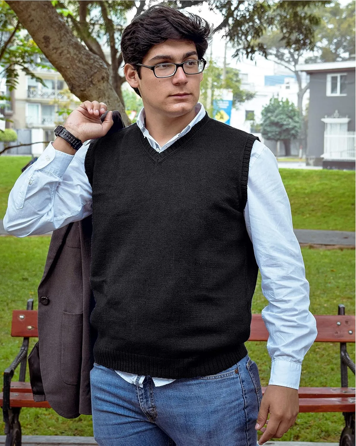 TINKUY Peru Men's Alpaca Wool V Neck Sweater Vest, S-4XL