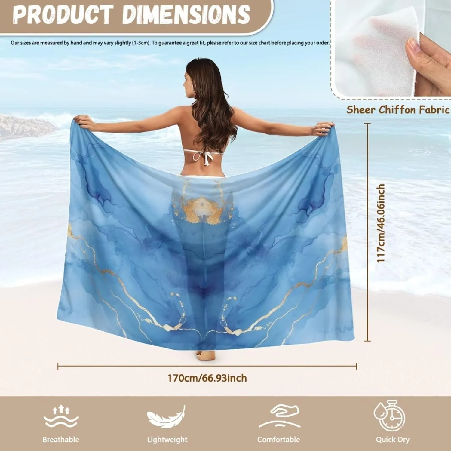 TOADDITDO Swimsuit Coverup for Women Marble Texture Style Sarong Pareo Wraps Beach Bathing Suit Wrap Skirt for Holiday