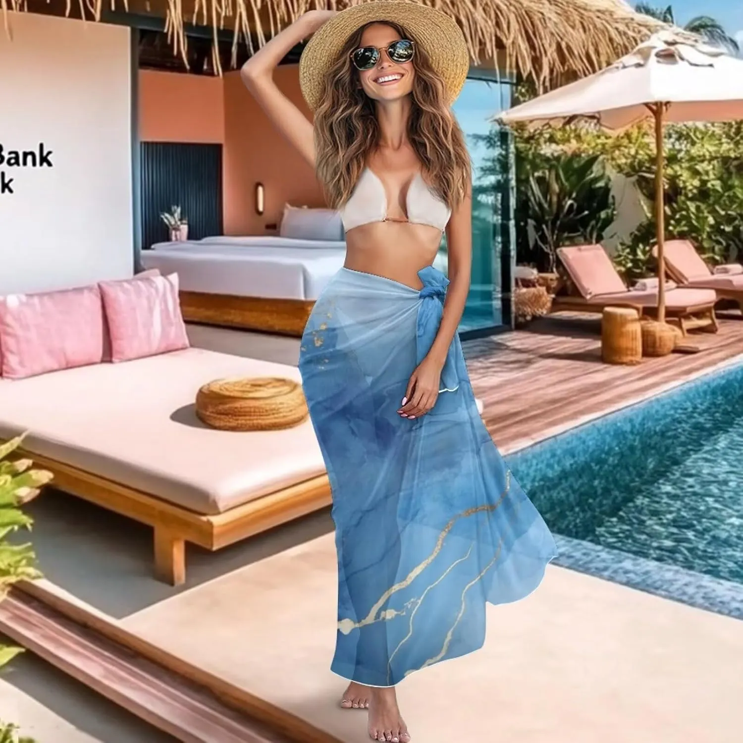 TOADDITDO Swimsuit Coverup for Women Marble Texture Style Sarong Pareo Wraps Beach Bathing Suit Wrap Skirt for Holiday
