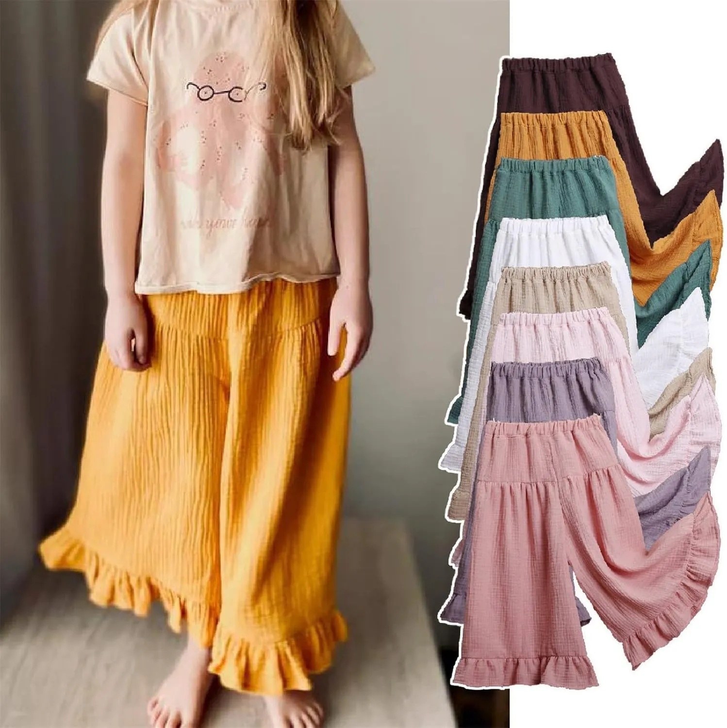 Toddler Cotton Wide Leg High-Waist Casual Palazzo Summer Pants Baby Long Soft Cotton Harem Pants