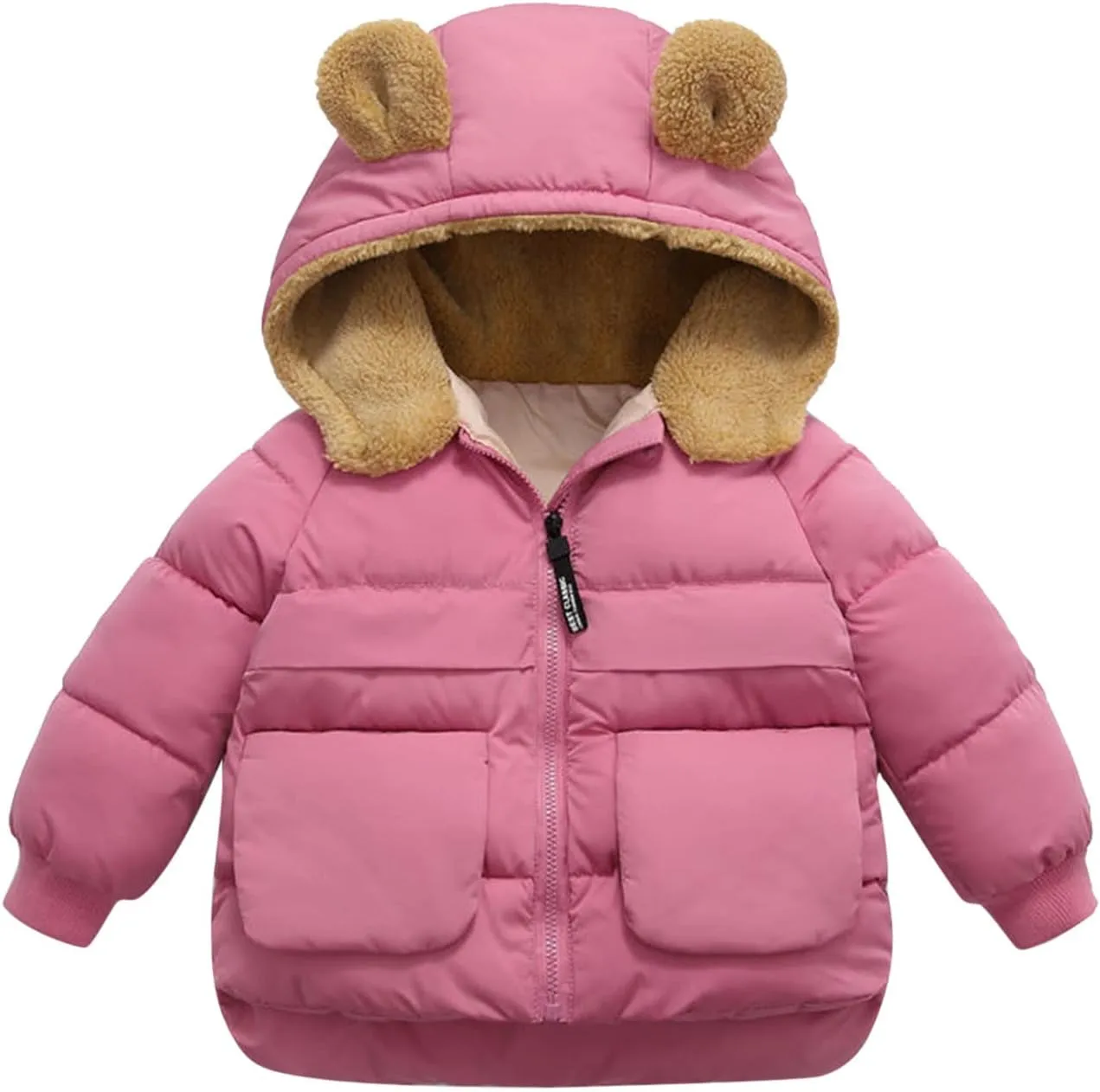 Toddler Kids Baby Boys Girls Winter Warm Solid Coats Bear Ears Fleece Hooded Padded Jacket Boys Cotton Hooded Winter