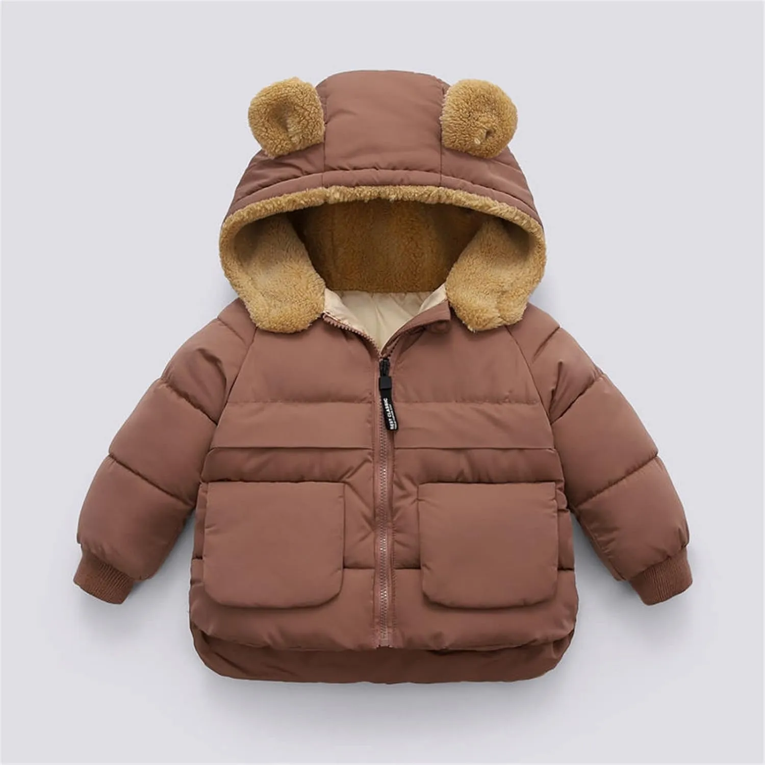 Toddler Kids Baby Boys Girls Winter Warm Solid Coats Bear Ears Fleece Hooded Padded Jacket Boys Cotton Hooded Winter
