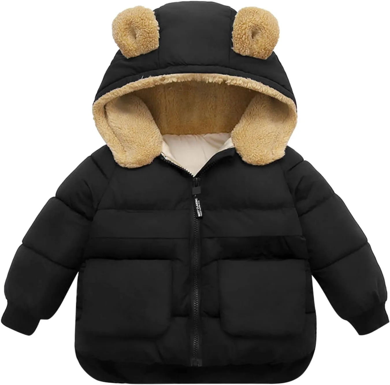Toddler Kids Baby Boys Girls Winter Warm Solid Coats Bear Ears Fleece Hooded Padded Jacket Boys Cotton Hooded Winter