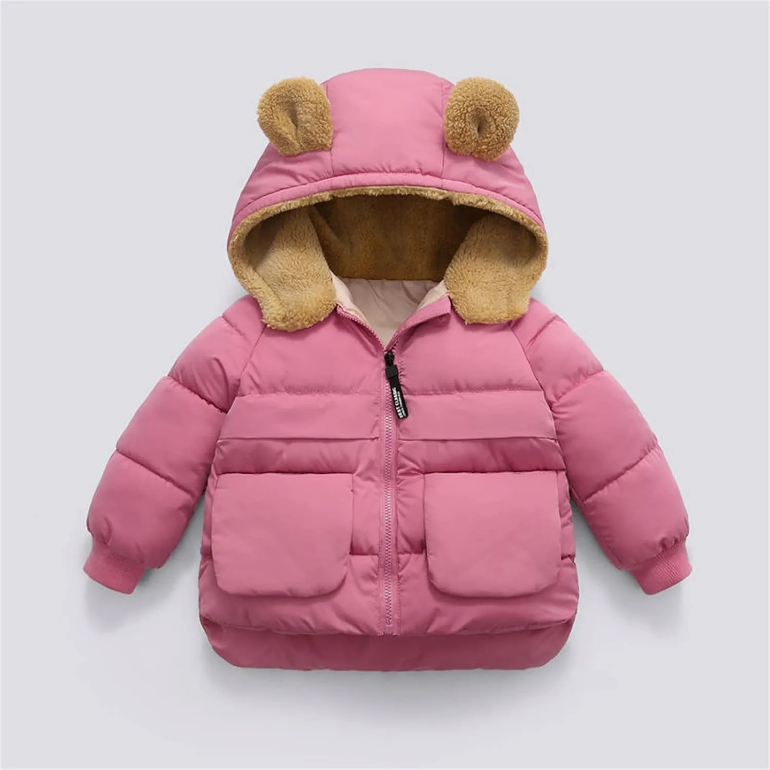 Toddler Kids Baby Boys Girls Winter Warm Solid Coats Bear Ears Fleece Hooded Padded Jacket Boys Cotton Hooded Winter