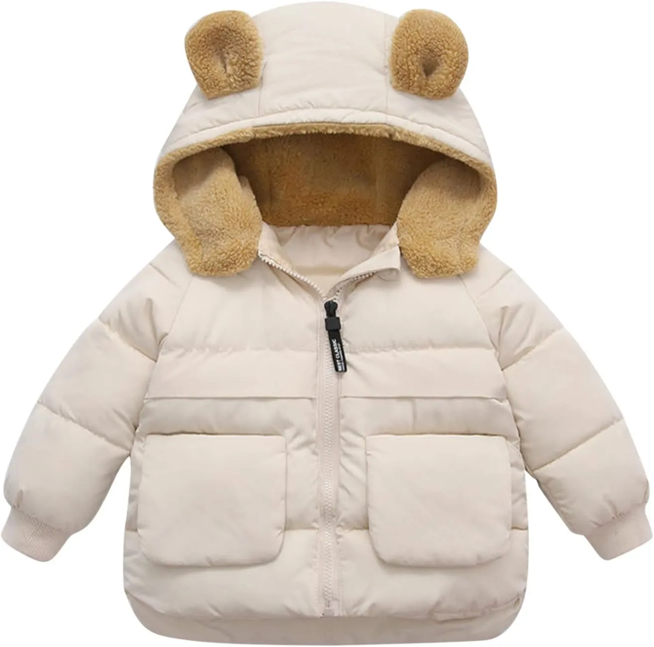Toddler Kids Baby Boys Girls Winter Warm Solid Coats Bear Ears Fleece Hooded Padded Jacket Boys Cotton Hooded Winter