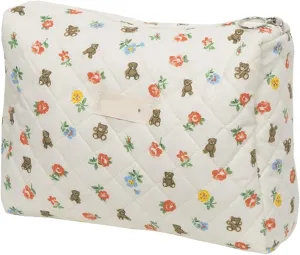Toiletry Quilting Makeup Soft Cotton Women Zipper Cosmetic Clutch Large Make Up Purse Portable Toiletry Case
