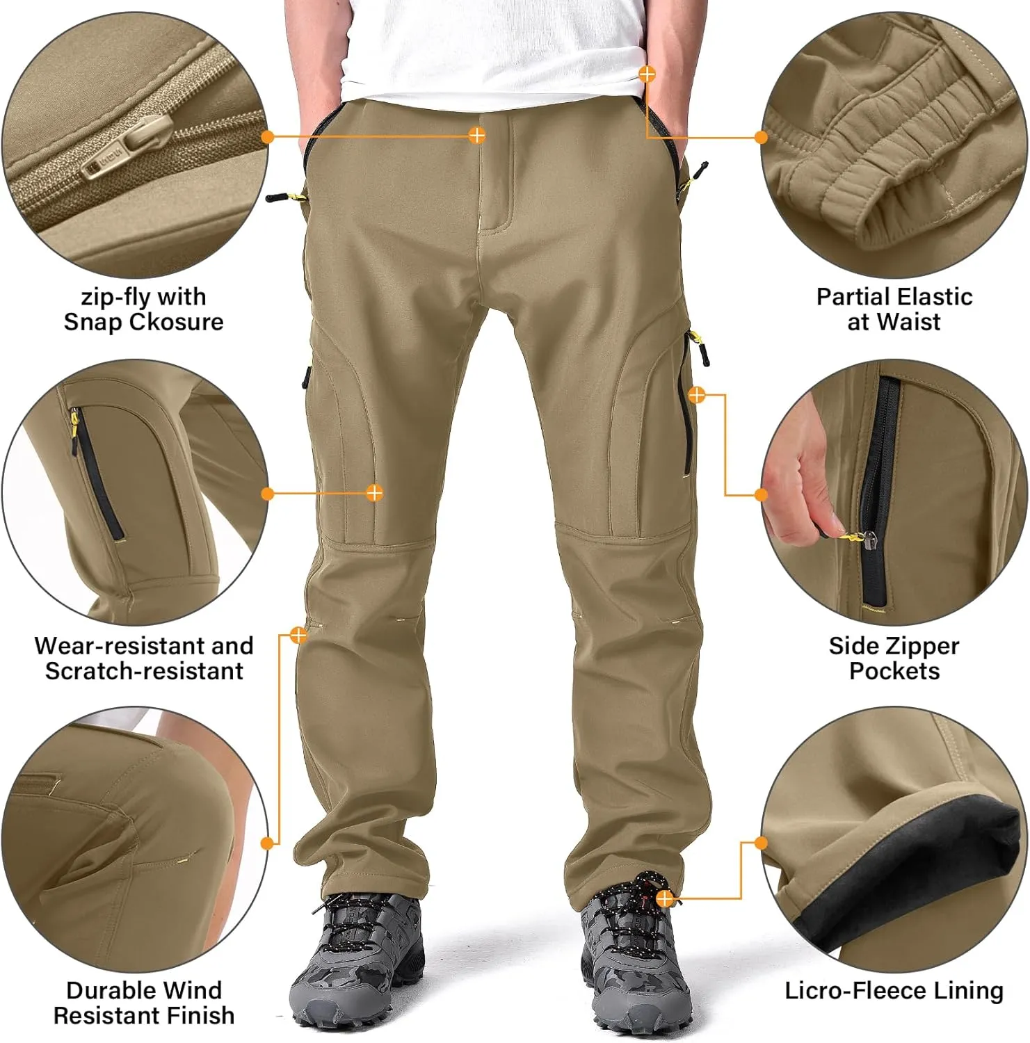 Toomett Men's hiking Snow Pants Skiing Winter Insulated Fleece lined Outdoor Water Repellent camping,walking,fishing
