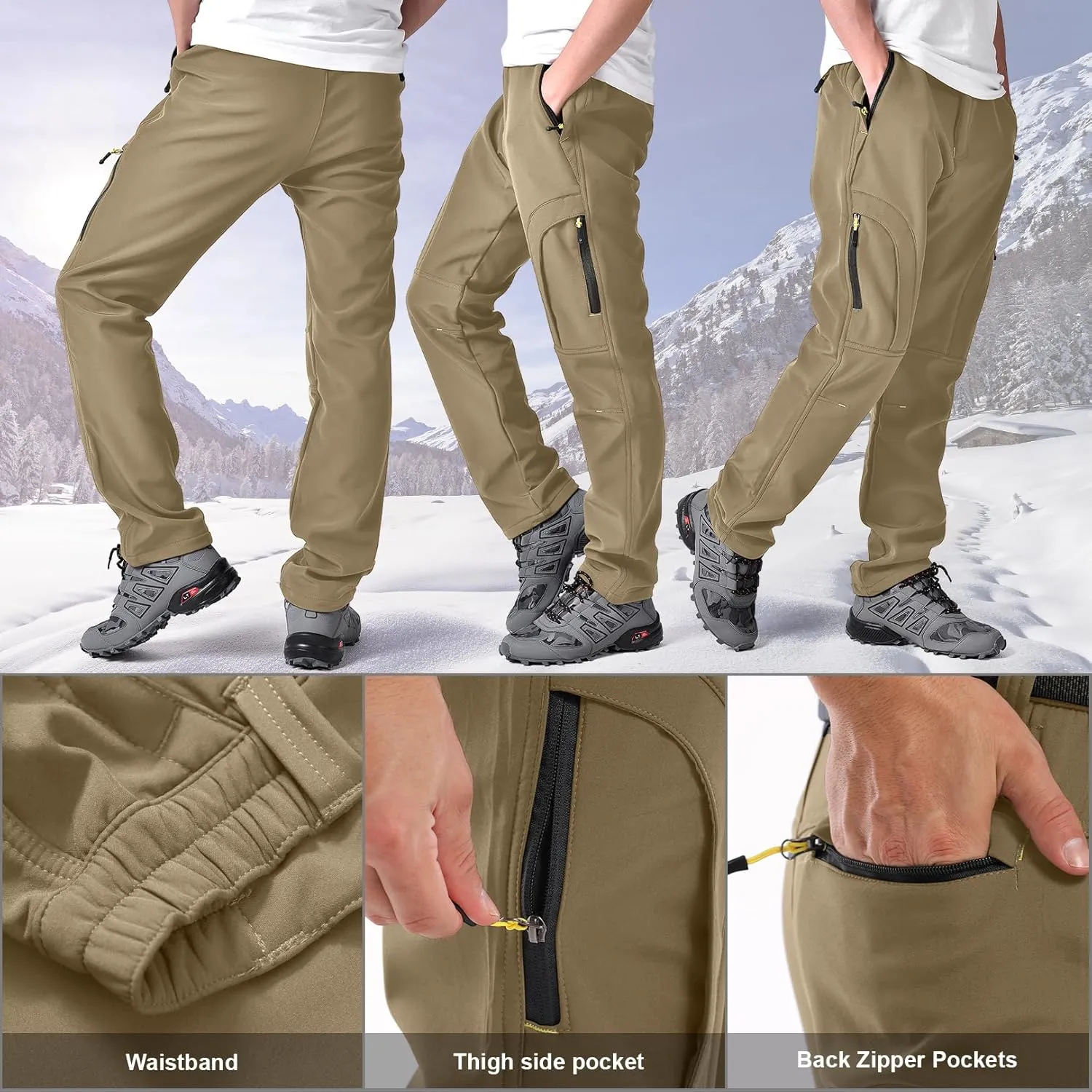 Toomett Men's hiking Snow Pants Skiing Winter Insulated Fleece lined Outdoor Water Repellent camping,walking,fishing
