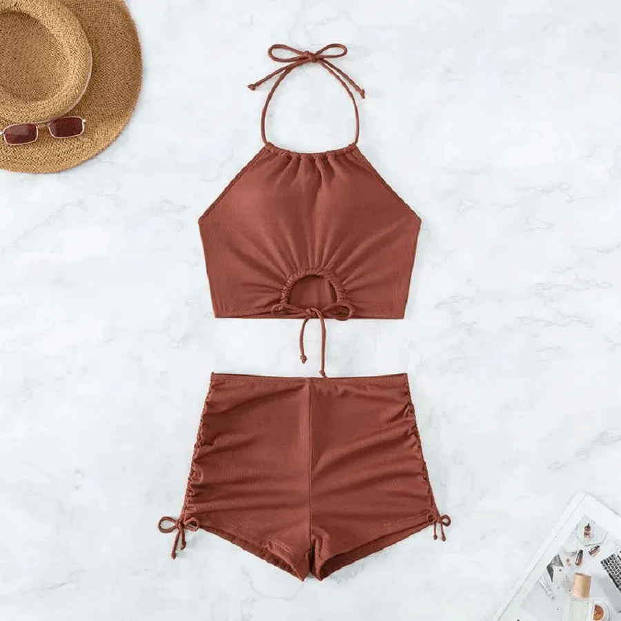 Trendy Halter Top and Shorts Swimwear Set - SF2134