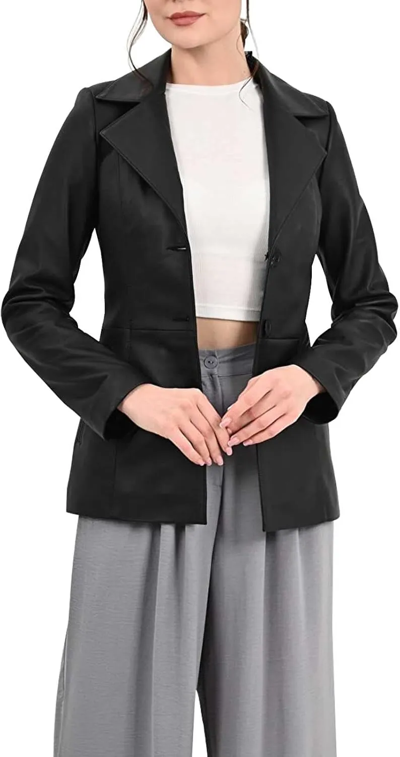 Trifoliate Leather Jacket Women - Real Lambskin Leather Blazers & Leather Sport Coats For Womens