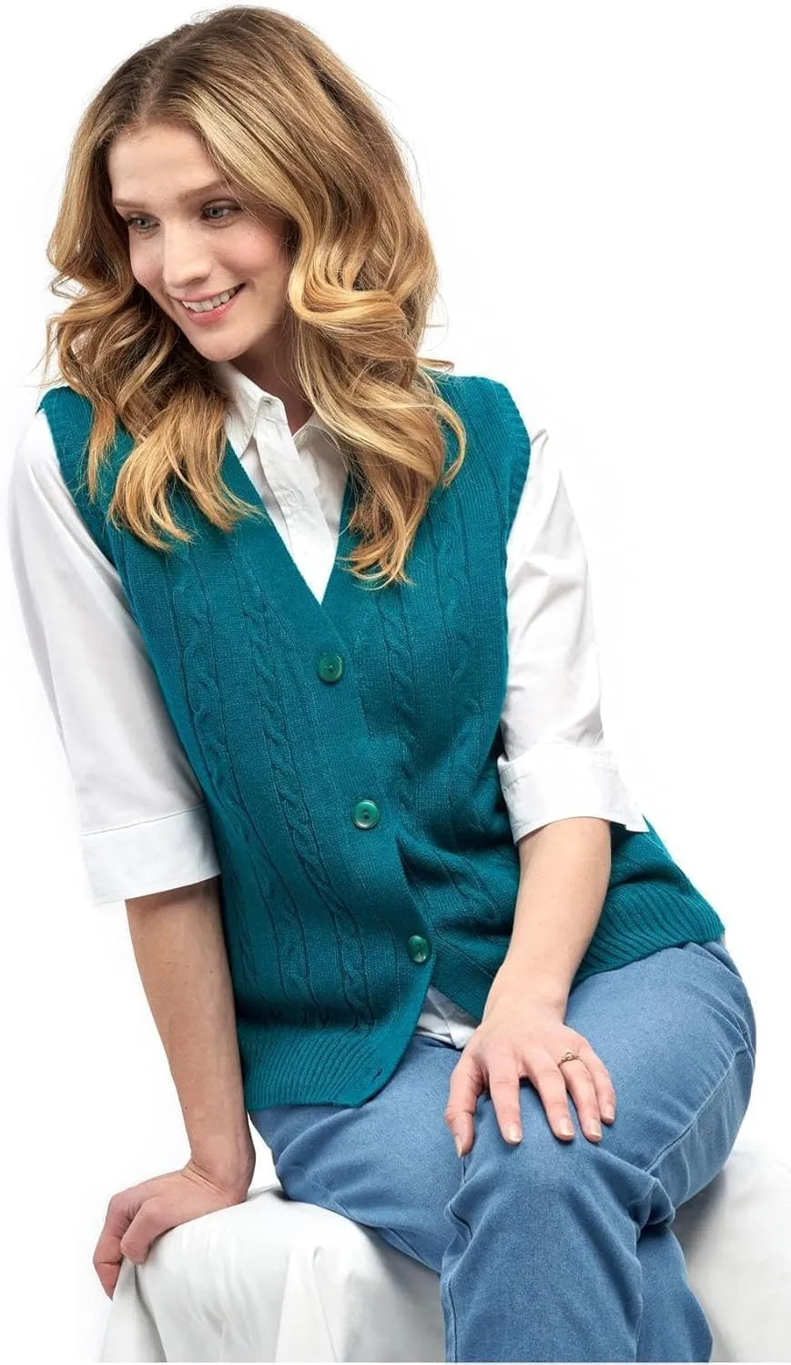 Turtle Bay New York Womens Button Front Cable Knit Cardigan Sweater Vest