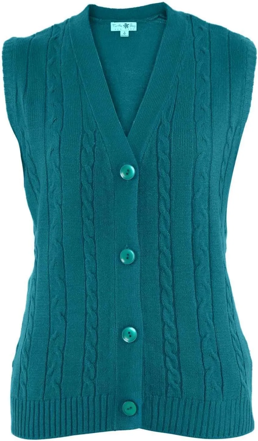 Turtle Bay New York Womens Button Front Cable Knit Cardigan Sweater Vest