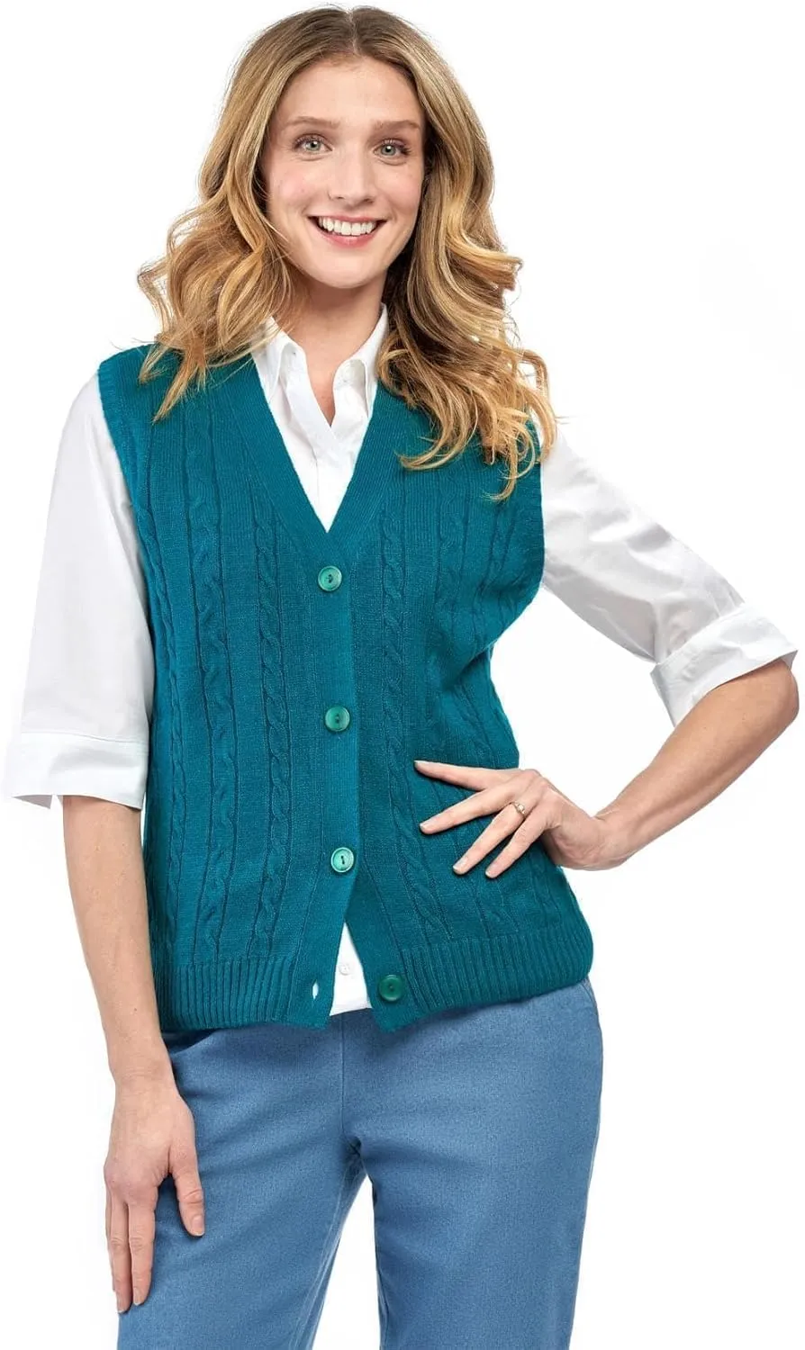 Turtle Bay New York Womens Button Front Cable Knit Cardigan Sweater Vest