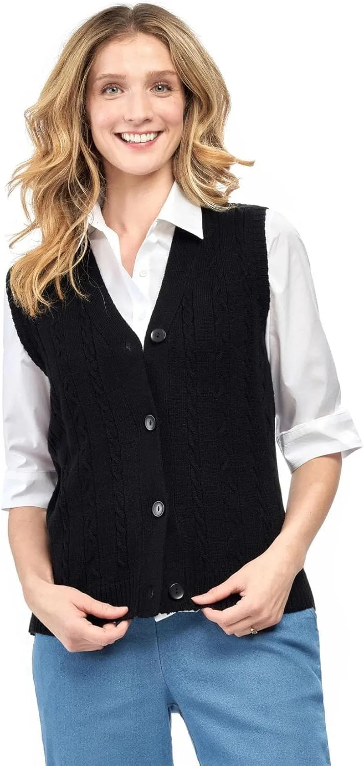 Turtle Bay New York Womens Button Front Cable Knit Cardigan Sweater Vest