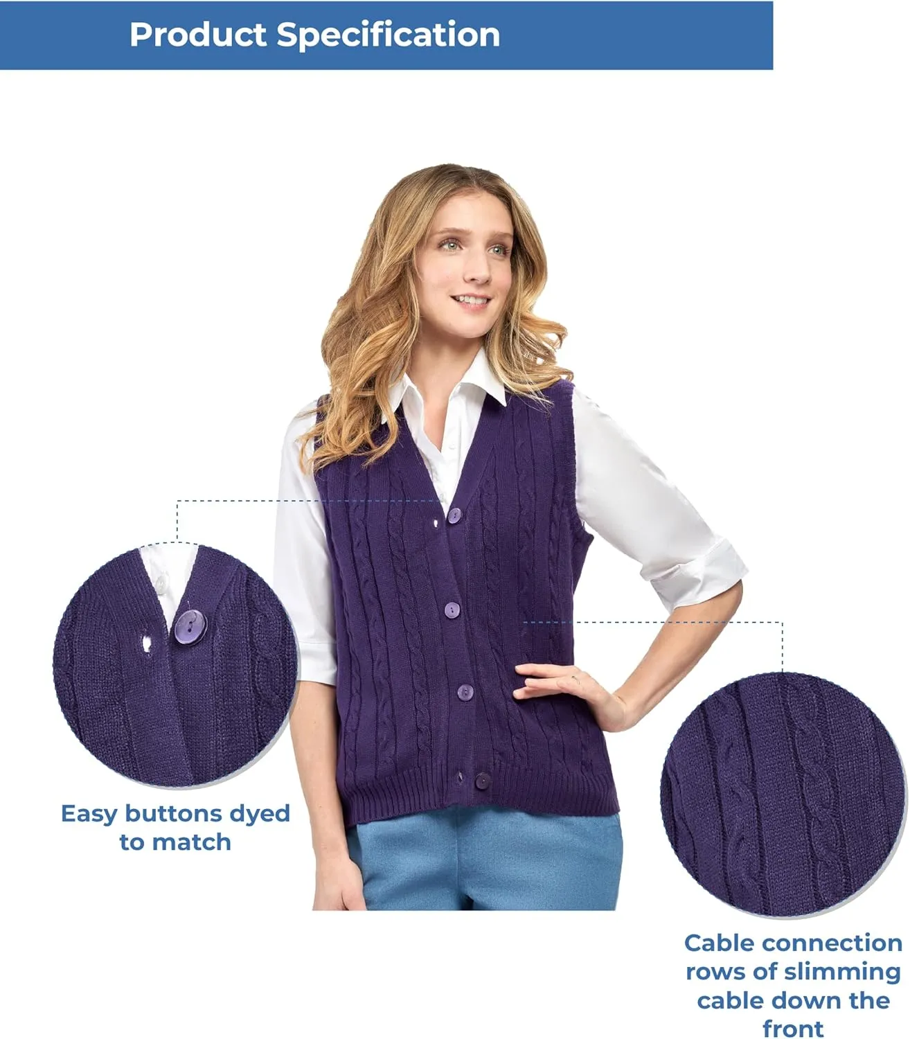Turtle Bay New York Womens Button Front Cable Knit Cardigan Sweater Vest