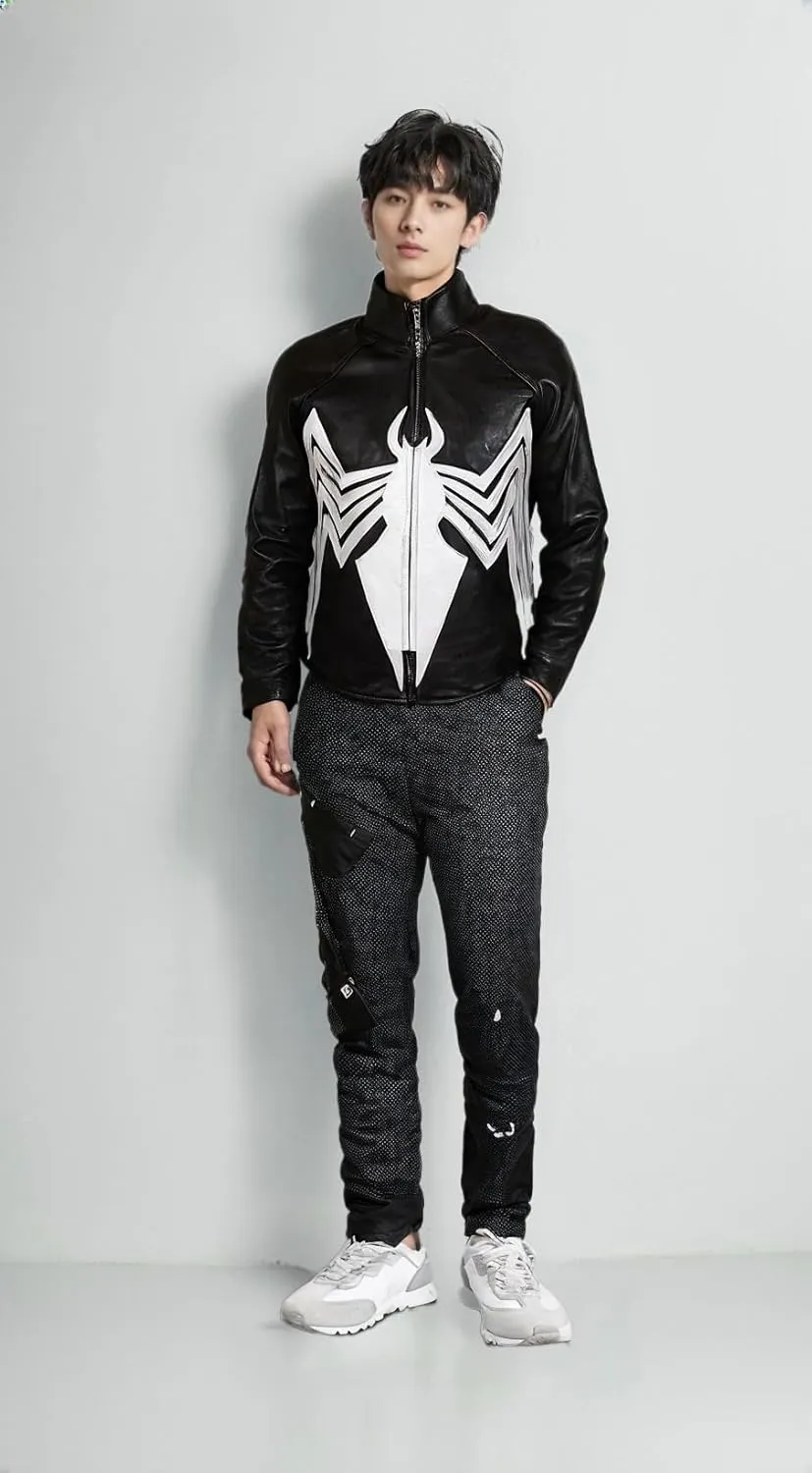 venom Crawal Faux PU Mens Black Leather Jacket