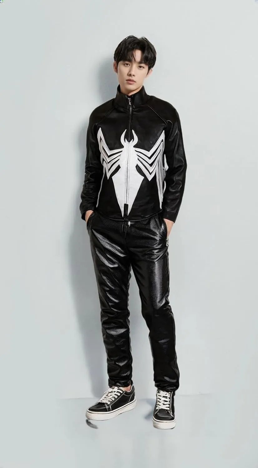 venom Crawal Faux PU Mens Black Leather Jacket