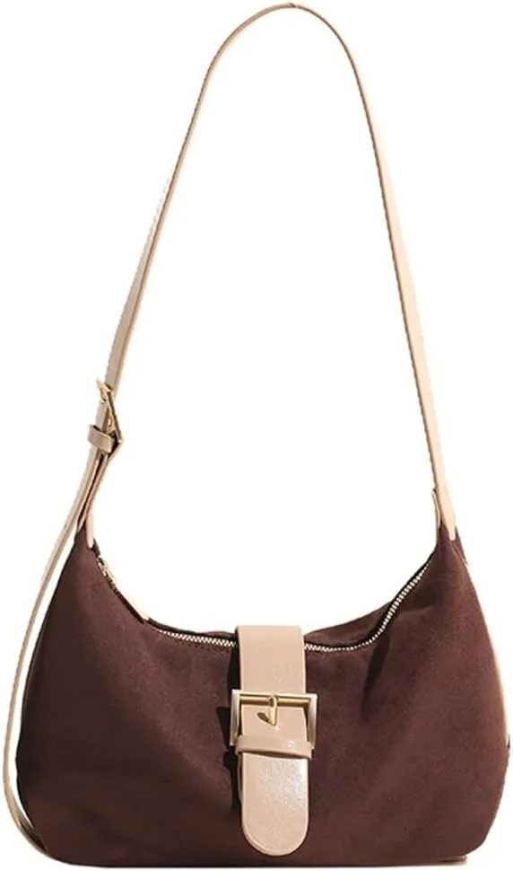 Vintage Suede Crescent Bag for Women Mini Top Handle Handbag Trendy Satchel Purse Causal Slouchy Bag with Adjustable Strap