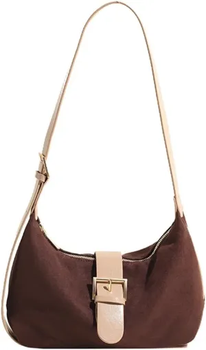 Vintage Suede Crescent Bag for Women Mini Top Handle Handbag Trendy Satchel Purse Causal Slouchy Bag with Adjustable Strap