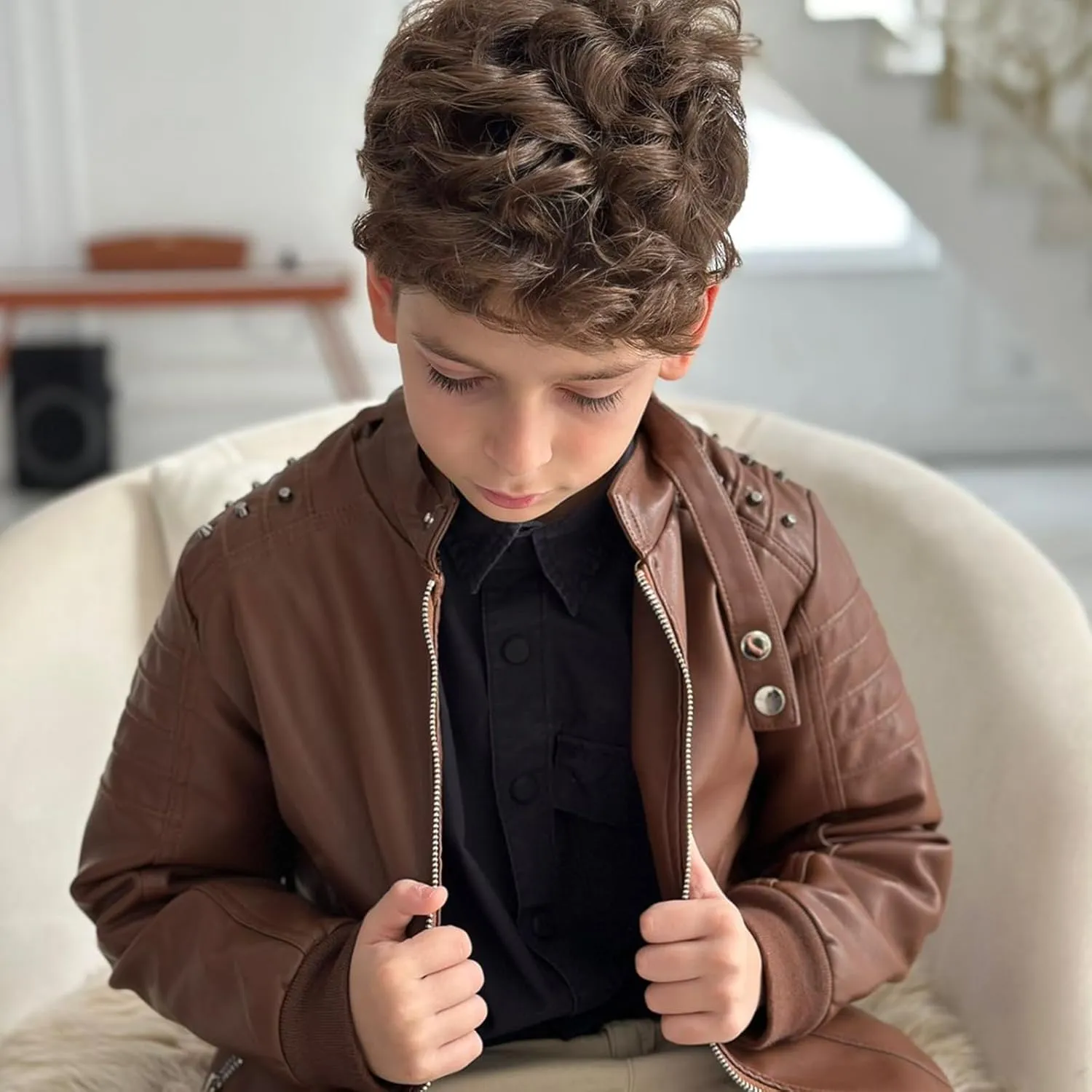 Volunboy Boys Leather Jacket Kids Fall Motorcycle Faux Pu Coats Spring Outerwear