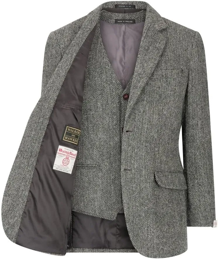 Walker and Hawkes Harris Tweed Blakemore Blazer for Men - Hand-Woven Wool Tweed Jacket with Polyester Lining, Regular Fit