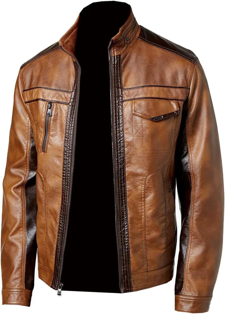 Wallestic Tan Real Distressed Fashion Designer Leather Jacket For Men