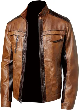 Wallestic Tan Real Distressed Fashion Designer Leather Jacket For Men