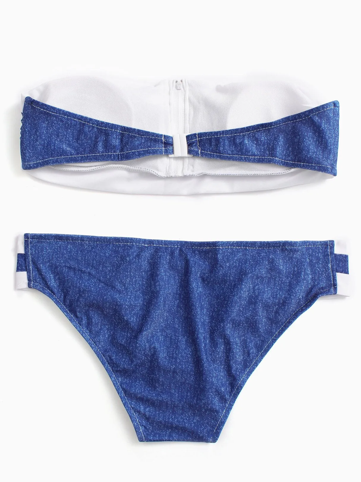 Wholesale Blue Strapless Sleeveless Stripe Zip Back Bikinis Set