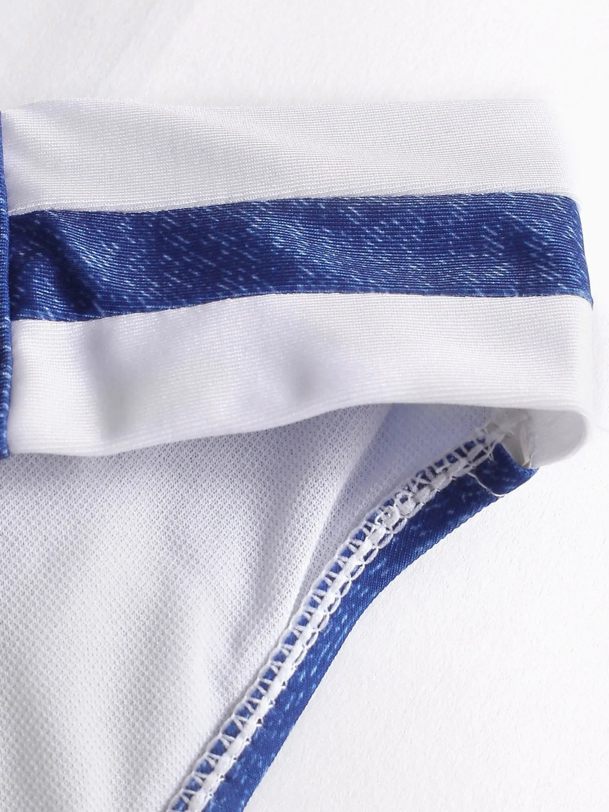Wholesale Blue Strapless Sleeveless Stripe Zip Back Bikinis Set