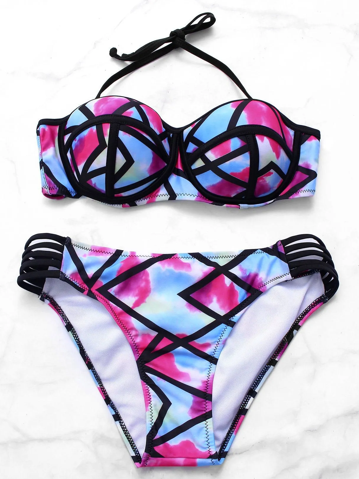 Wholesale Halter Strapless Printed Sleeveless Bikinis