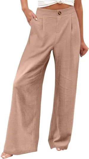 Wide Leg Dress Pants for Women Business Casual Elastic Waist Comfy Work Pants Baggy Lounge Pants Trousers with Pocket