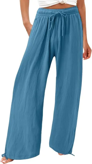 Wide Leg Linen Pants for Women Casual Summer Palazzo Pants Lightweight High Waisted Flowy Beach Pants 2024 Fashion