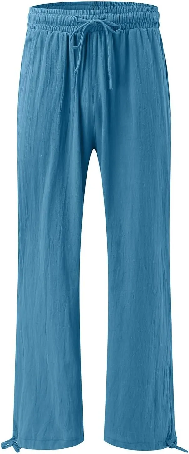 Wide Leg Linen Pants for Women Casual Summer Palazzo Pants Lightweight High Waisted Flowy Beach Pants 2024 Fashion