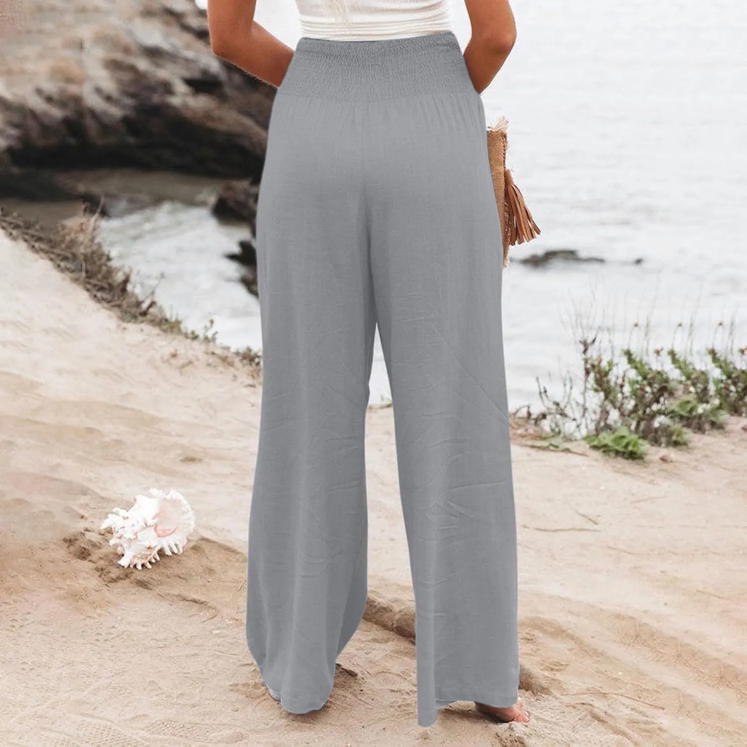 Wide Leg Linen Pants for Women Casual Summer Palazzo Pants Lightweight High Waisted Flowy Beach Pants 2024 Fashion