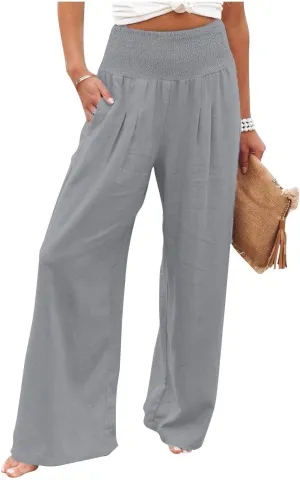 Wide Leg Linen Pants for Women Casual Summer Palazzo Pants Lightweight High Waisted Flowy Beach Pants 2024 Fashion