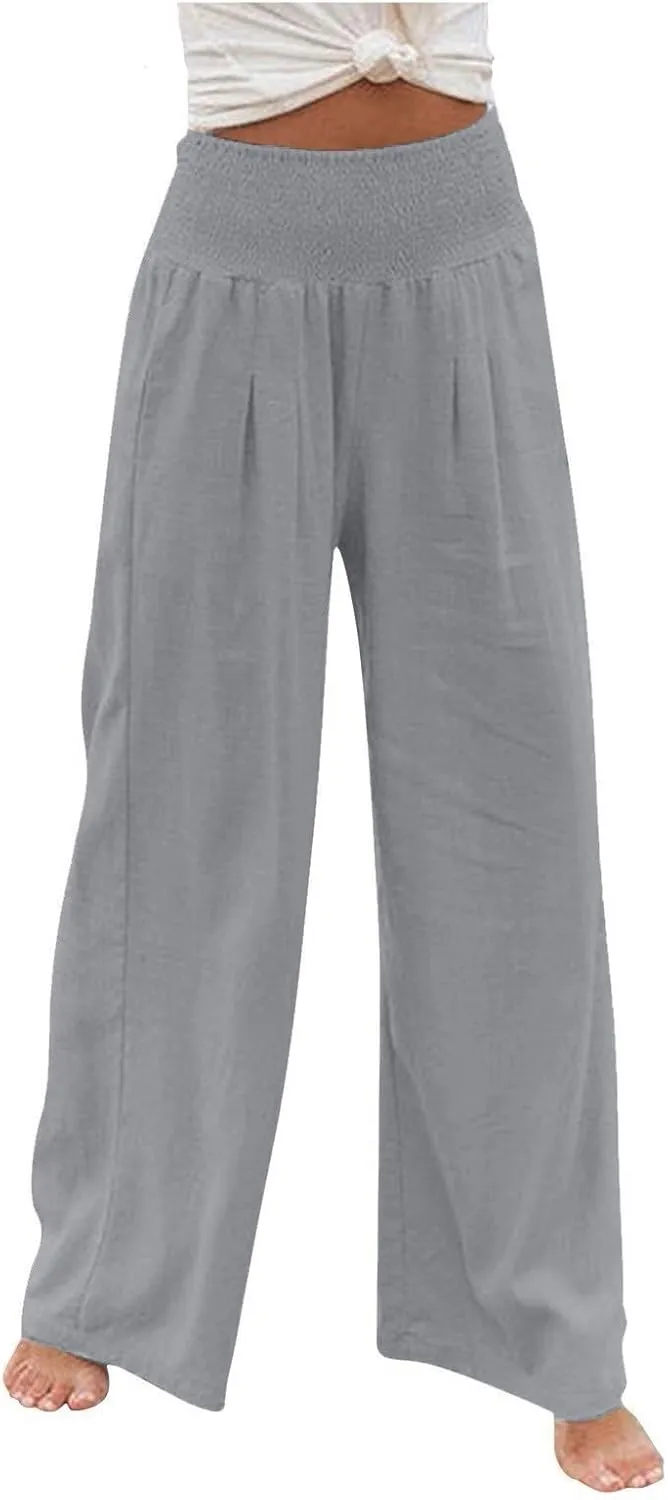 Wide Leg Linen Pants for Women Casual Summer Palazzo Pants Lightweight High Waisted Flowy Beach Pants 2024 Fashion