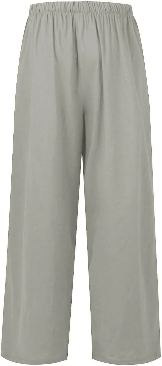Wide Leg Lounge Pants for Women Long Summer Lightweight Linen Pants Elastic High Waisted Flowy Long Beach Pants