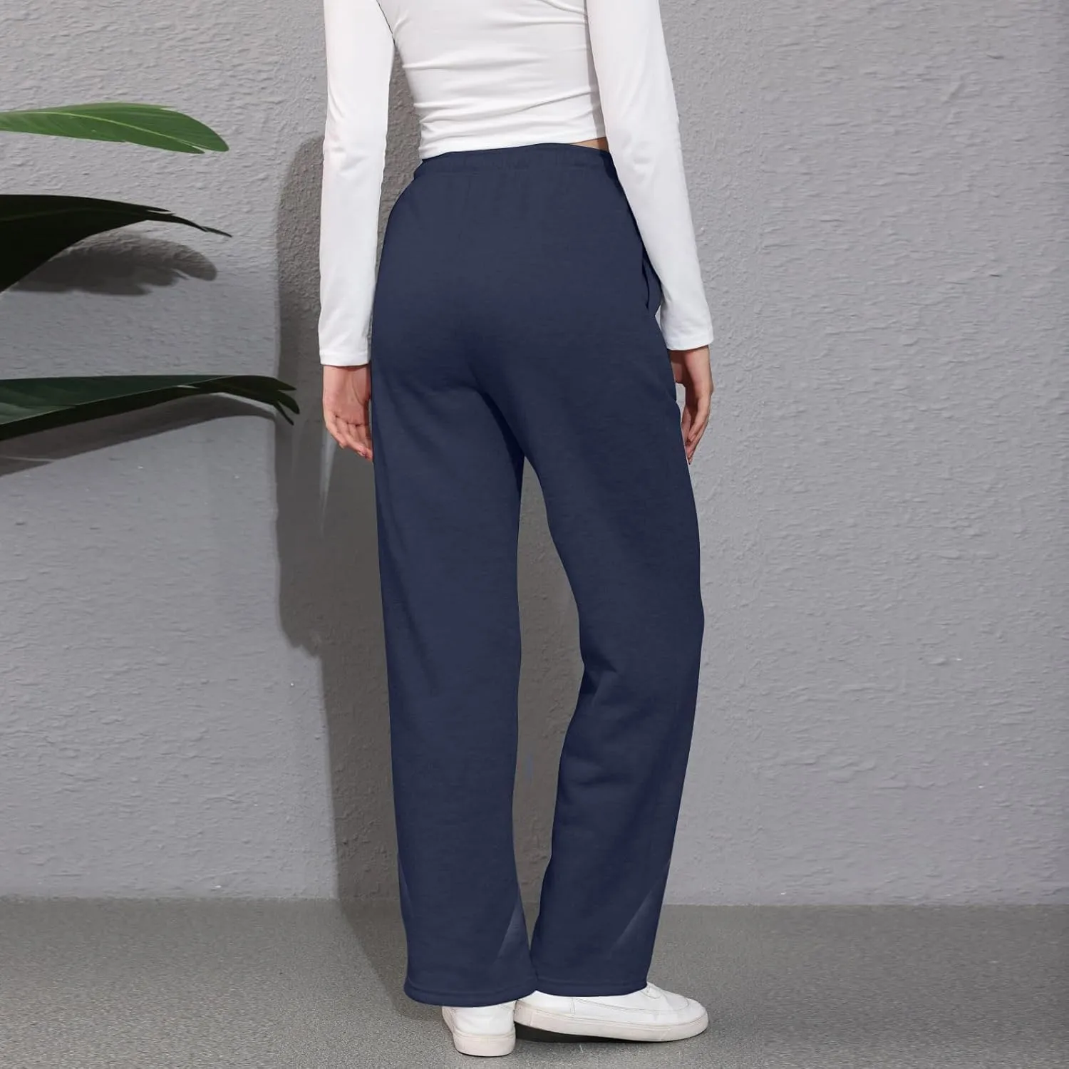 Wide Leg Sweat Pants for Womens High Waisted Fleece Sweatpants with Pockets Y2k Baggy Comfy Athletic Jogger Pants