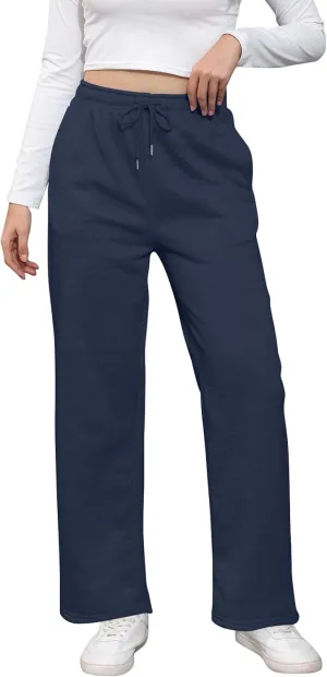 Wide Leg Sweat Pants for Womens High Waisted Fleece Sweatpants with Pockets Y2k Baggy Comfy Athletic Jogger Pants