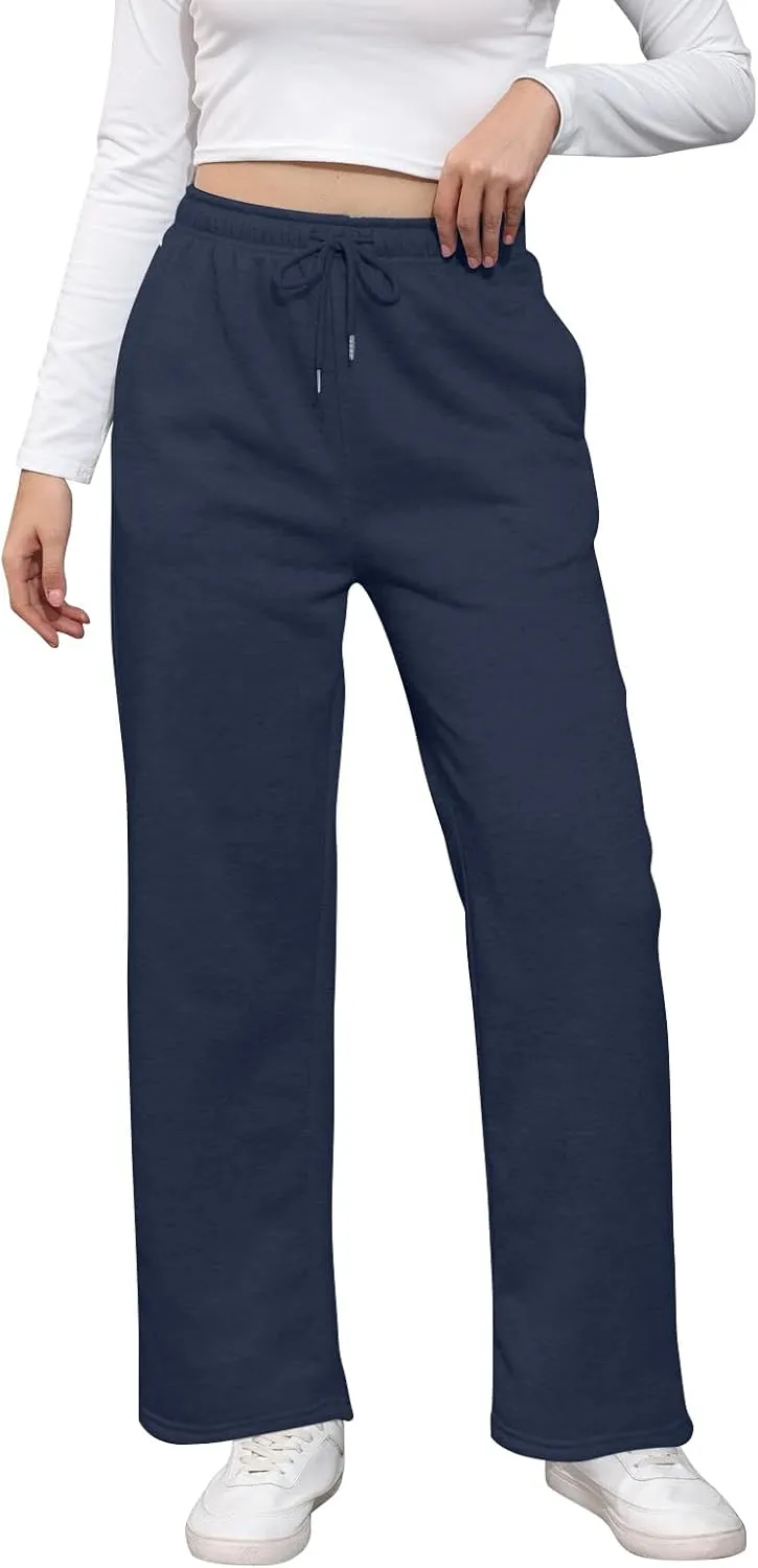 Wide Leg Sweat Pants for Womens High Waisted Fleece Sweatpants with Pockets Y2k Baggy Comfy Athletic Jogger Pants