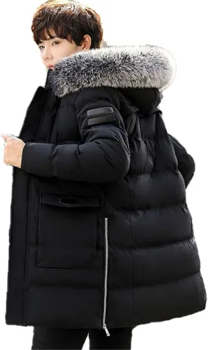 Winter Jackets for Men Think Warm Windproof Soft Cotton-Padded Coat Winter,Casual Long Sleeve Loose Hooded Parka