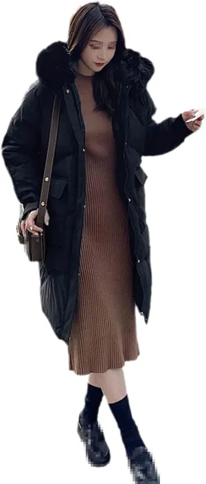 Winter Women's Down Puffer Long Jackets Baggy Thickening Warm Hooded Fluffy Oversized Fashion Cotton Padded Coats