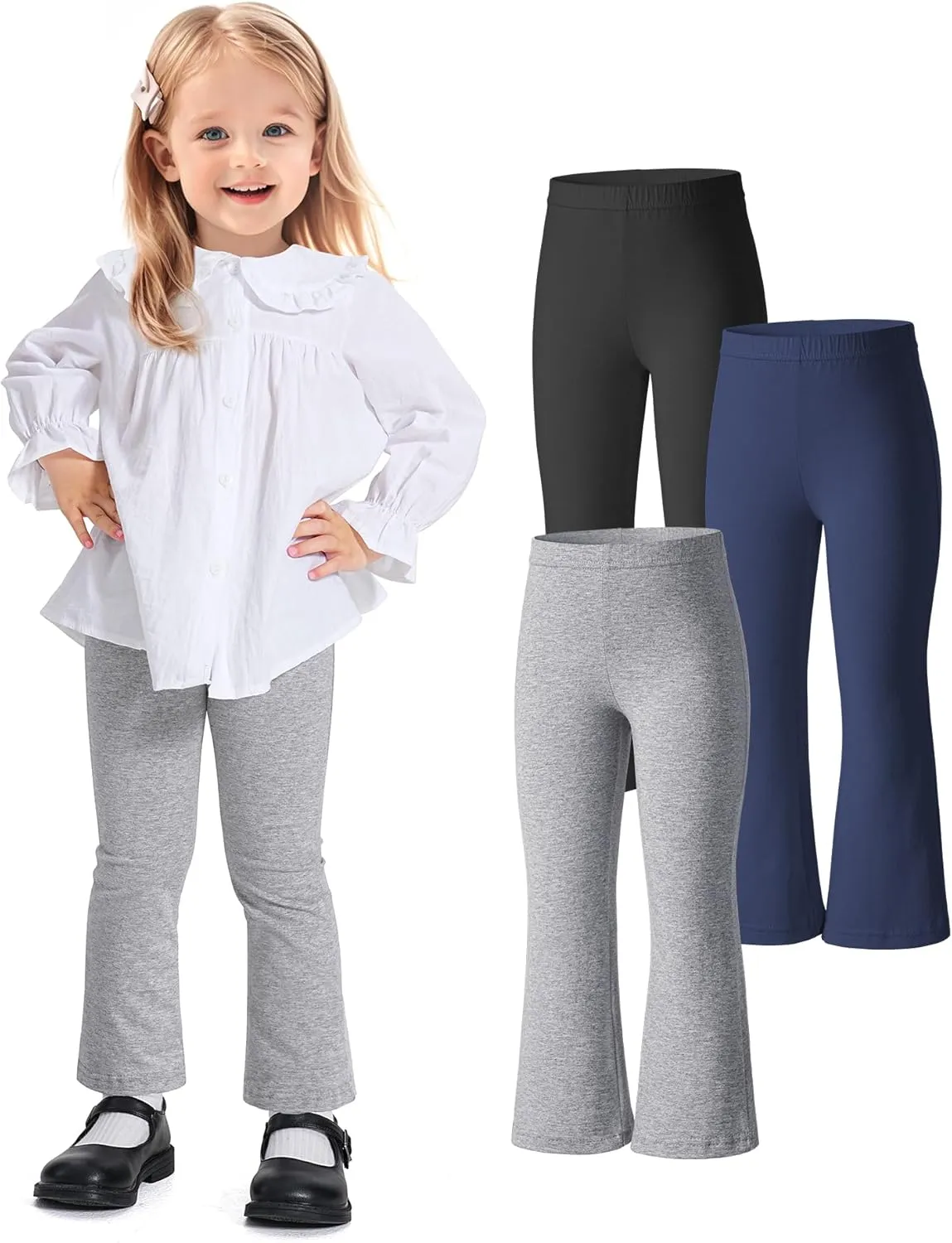 Witwot 3 Pack Baby Girls Flare Pants Soft Cotton Toddler Bell Bottom Leggings Infant Clothes Size 18M-5T