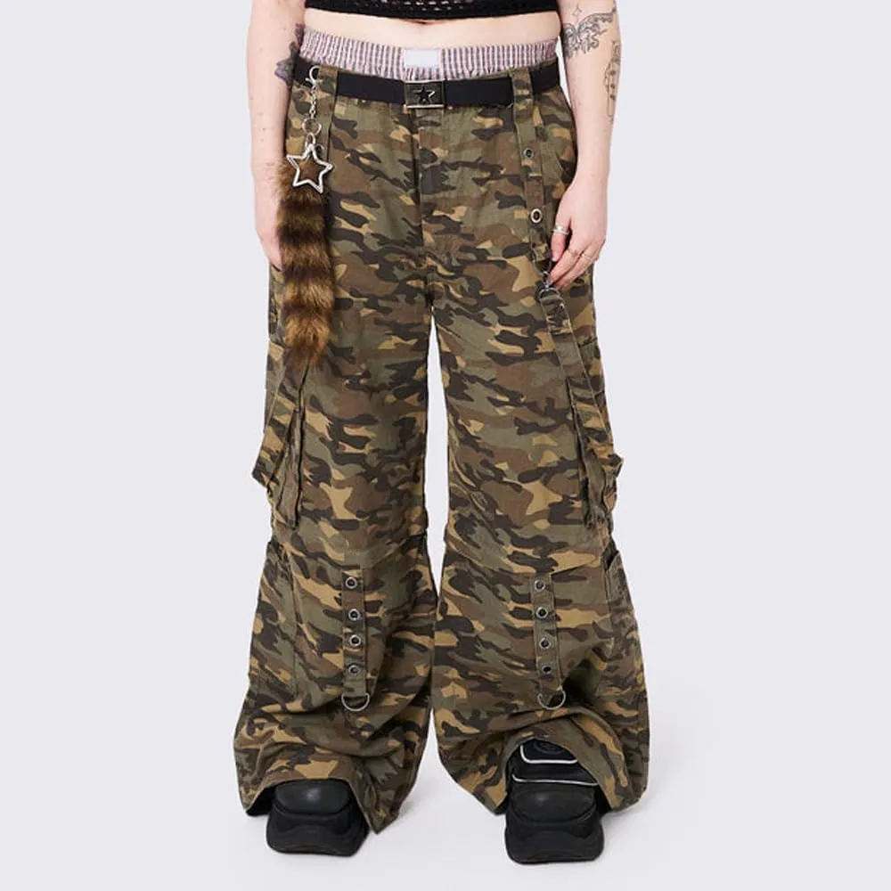 Women Cargo Pants Gothic Striped Low Waist Wide Leg Baggy Jeans Y2k Hip Hop Denim Pants Emo Grunge Streetwear Jeans