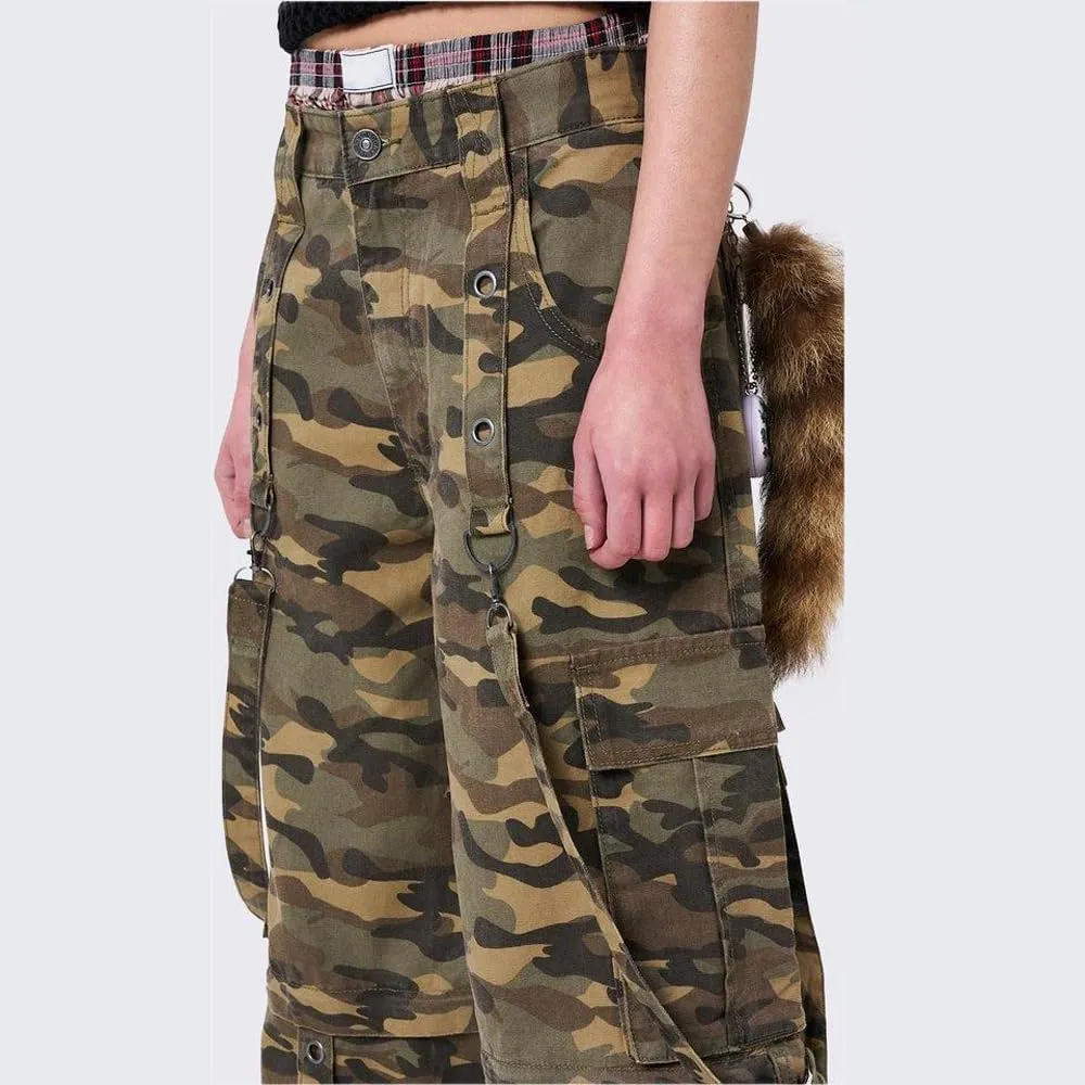 Women Cargo Pants Gothic Striped Low Waist Wide Leg Baggy Jeans Y2k Hip Hop Denim Pants Emo Grunge Streetwear Jeans